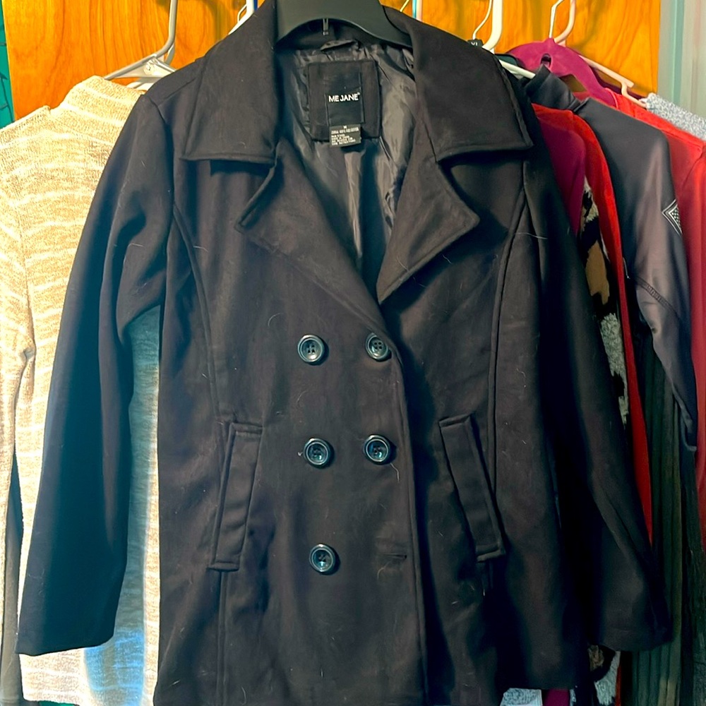 Black pea coat with buttons